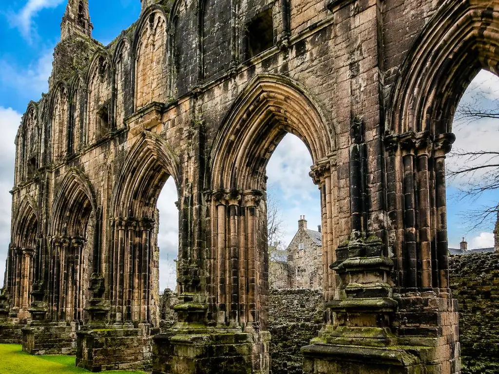 Ruins of Holyrood Abbey, founded 1128, beside the palace